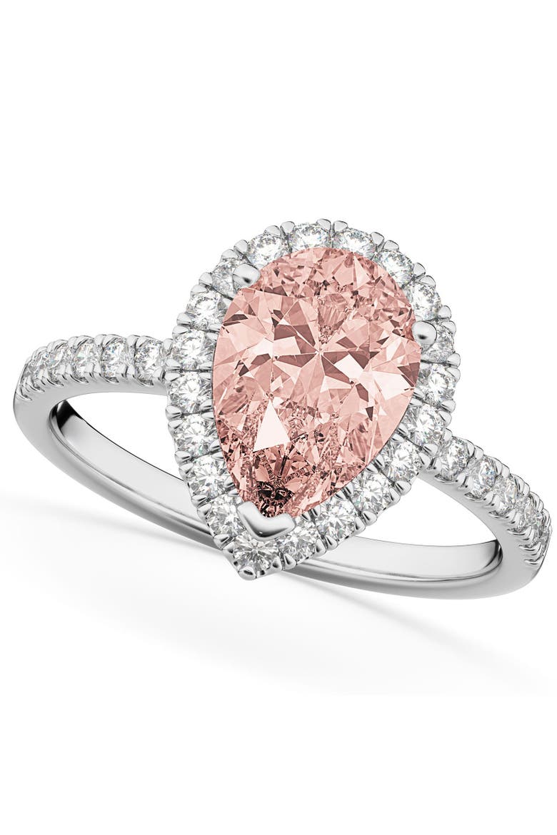 Pear Cut Halo Morganite & Diamond Engagement Ring 14K, Main, color, 2.51ct/White Gold