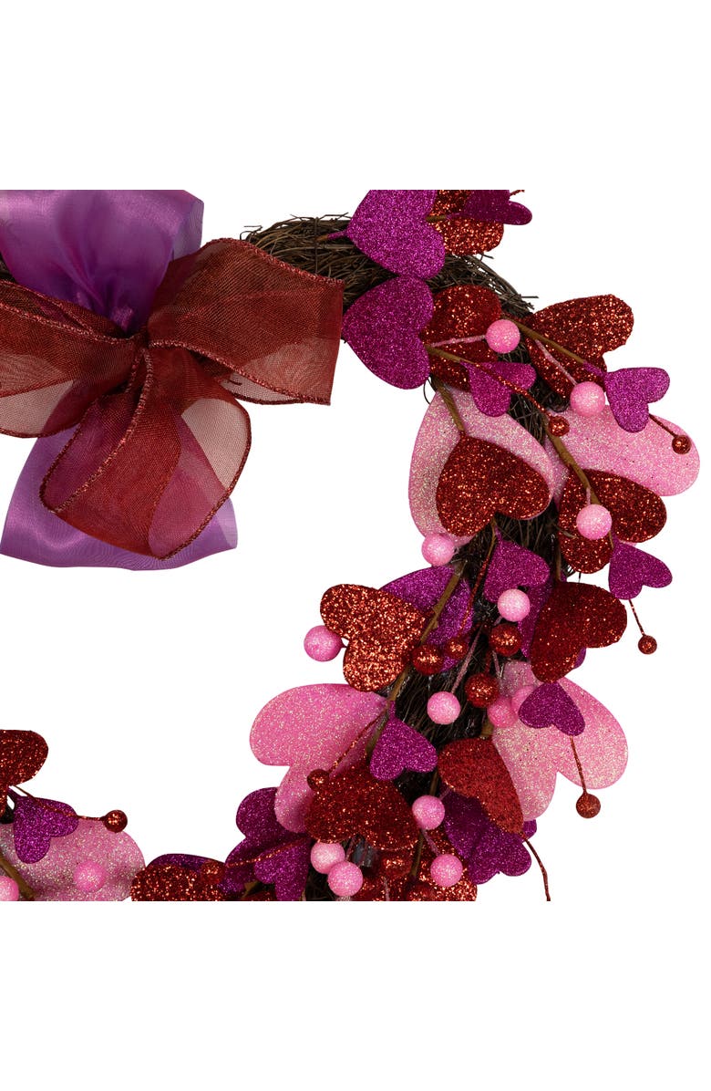 Northlight Glittered Hearts and Berries Valentine's Day Twig Wreath - 20", Alternate, color, 