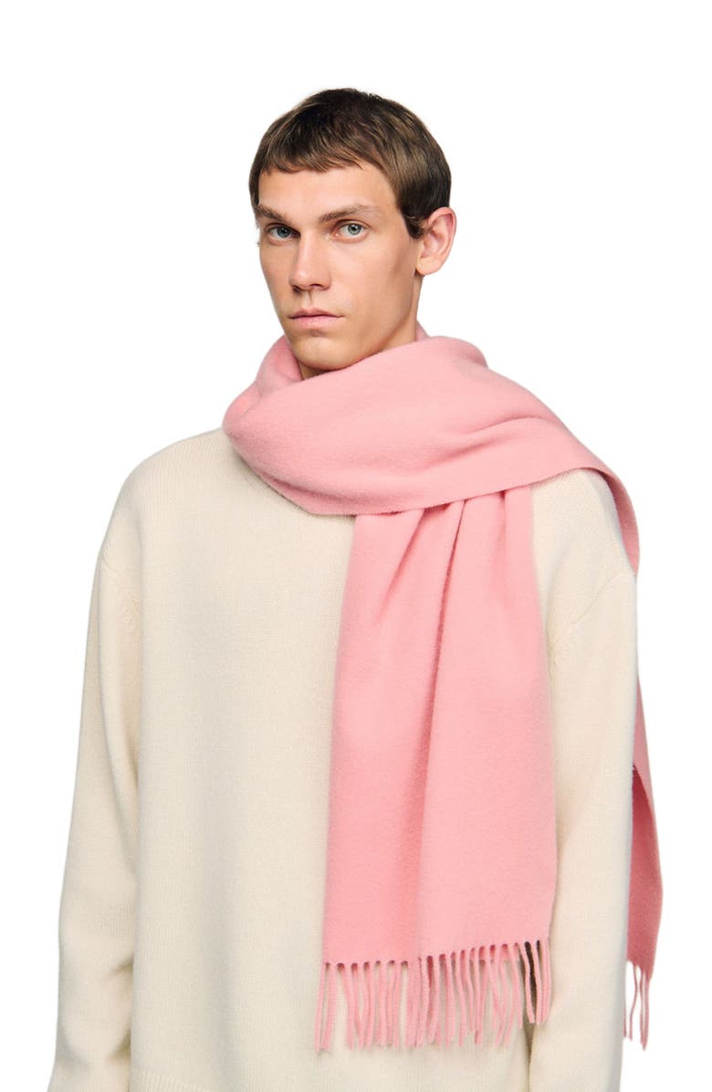 SANDRO Wool and cashmere scarf, Alternate, color, Baby Pink