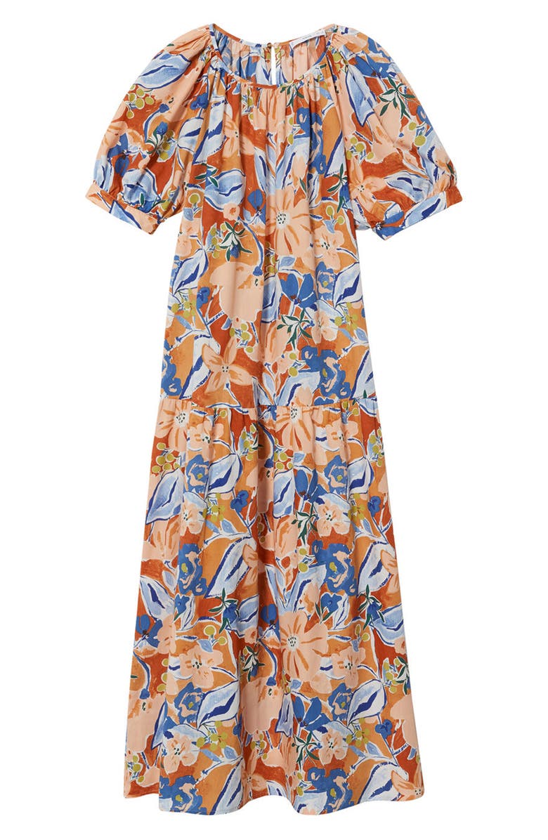 MANGO Floral Puff Sleeve Cotton Midi Dress, Alternate, color,