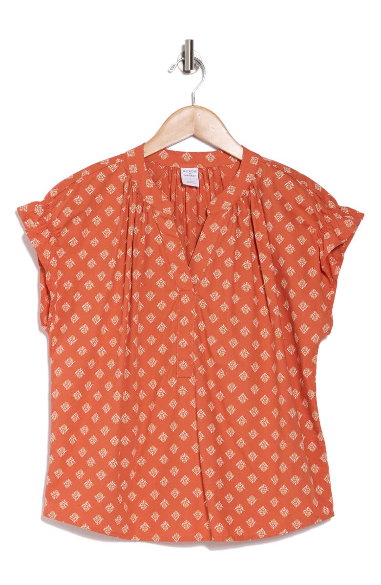 Melrose and Market Flutter Sleeve Cotton Top, Alternate, color, Orange Gabby Foulard
