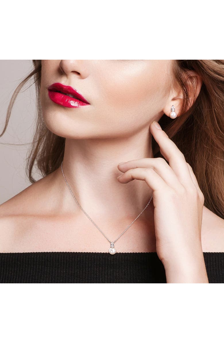 DELMAR Cultured Freshwater Pearl & Lab Created Sapphire Necklace & Stud Earrings Set, Alternate, color, White