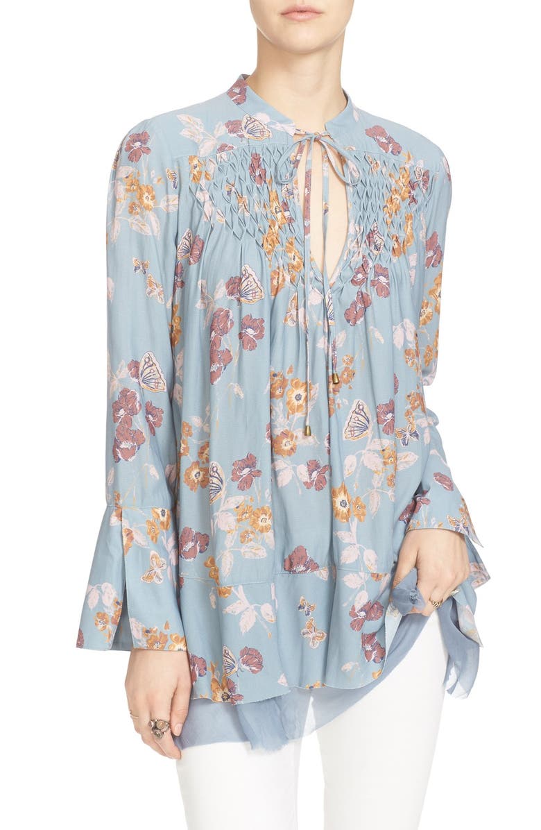 Free People Floral Print Smocked Tunic, Alternate, color,