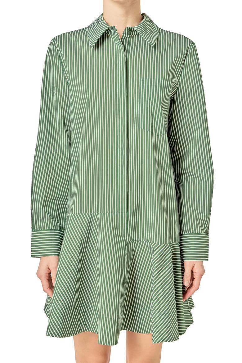 Stripe Ruffle Hem Long Sleeve Shirtdress, Alternate, color, DARK OLIVE