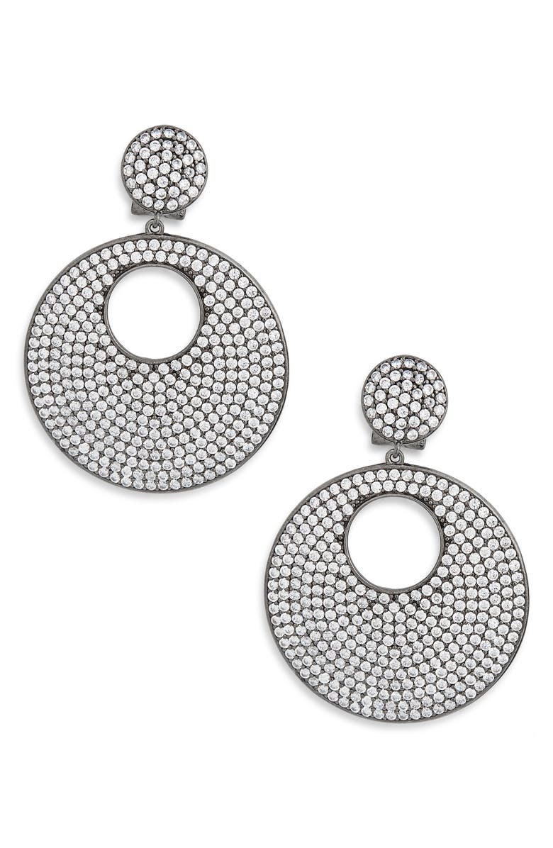 SUZY LEVIAN Pavé Cubic Zirconia Circle Drop Earrings, Main, color, Black