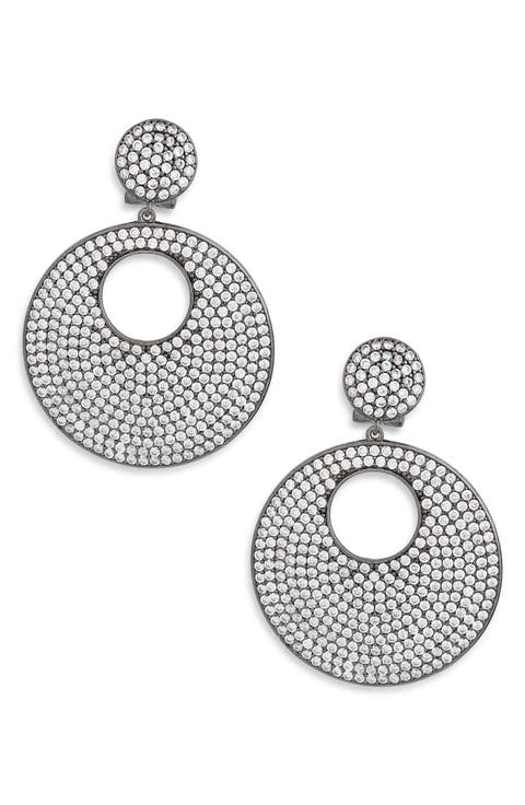 Pavé Cubic Zirconia Circle Drop Earrings