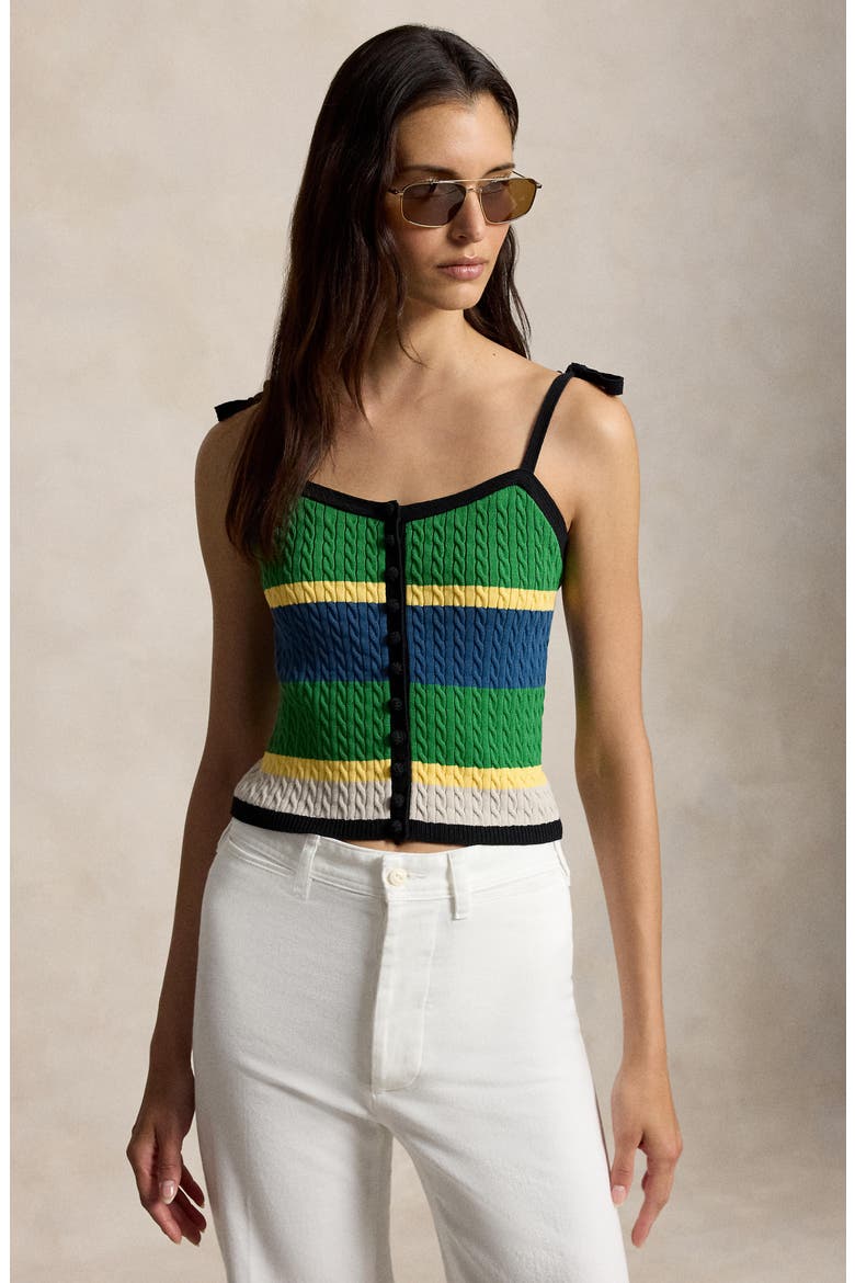 Stripe Cotton Blend Cable Sweater Camisole, Alternate, color, POLO BLACK MULTI