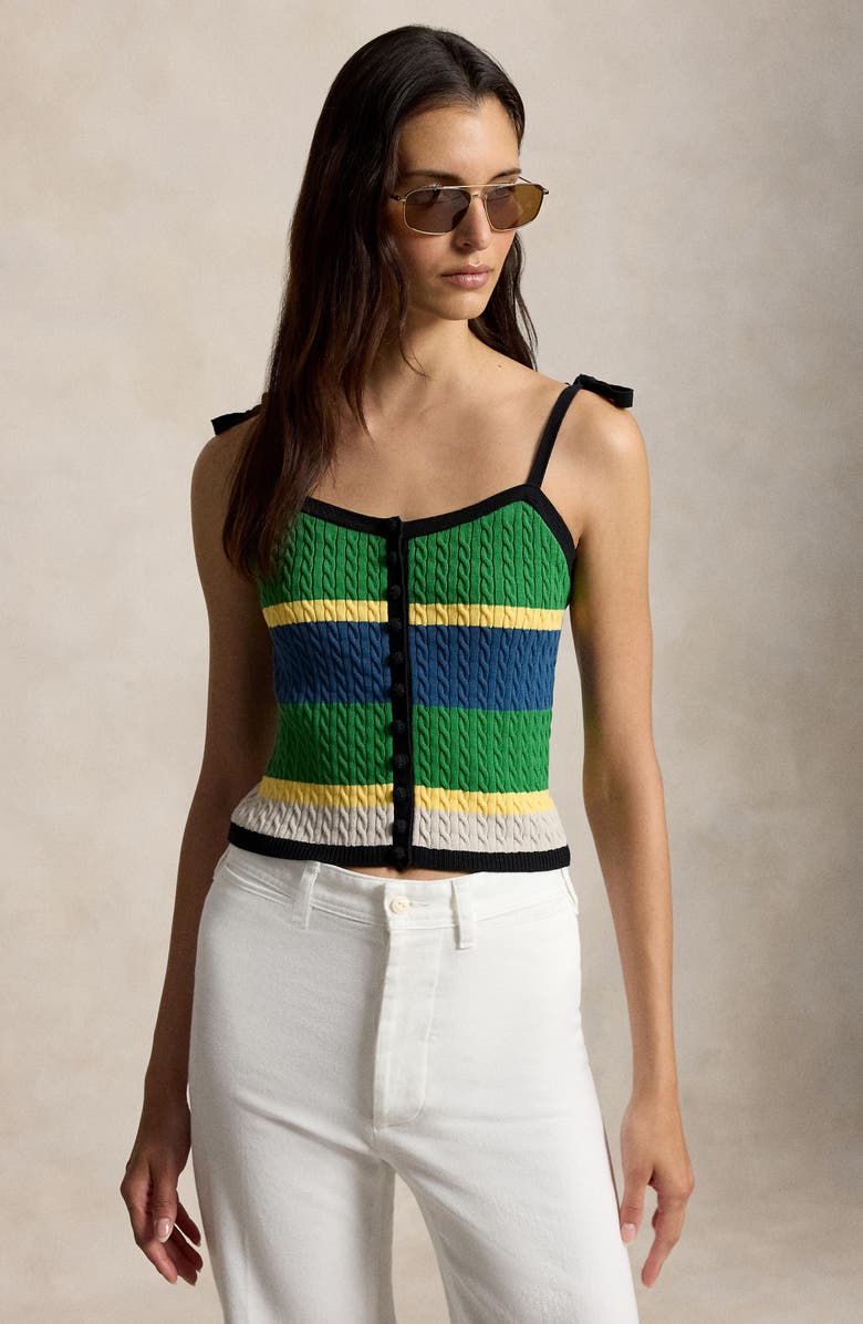 Polo Ralph Lauren Stripe Cotton Blend Cable Sweater Camisole, Alternate, color, Polo Black Multi