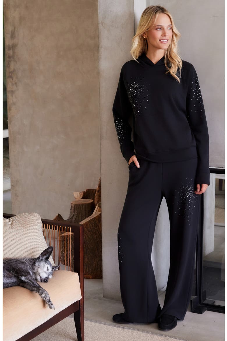 Embellished Wide Leg Sweatpants, Alternate, color, BLACK