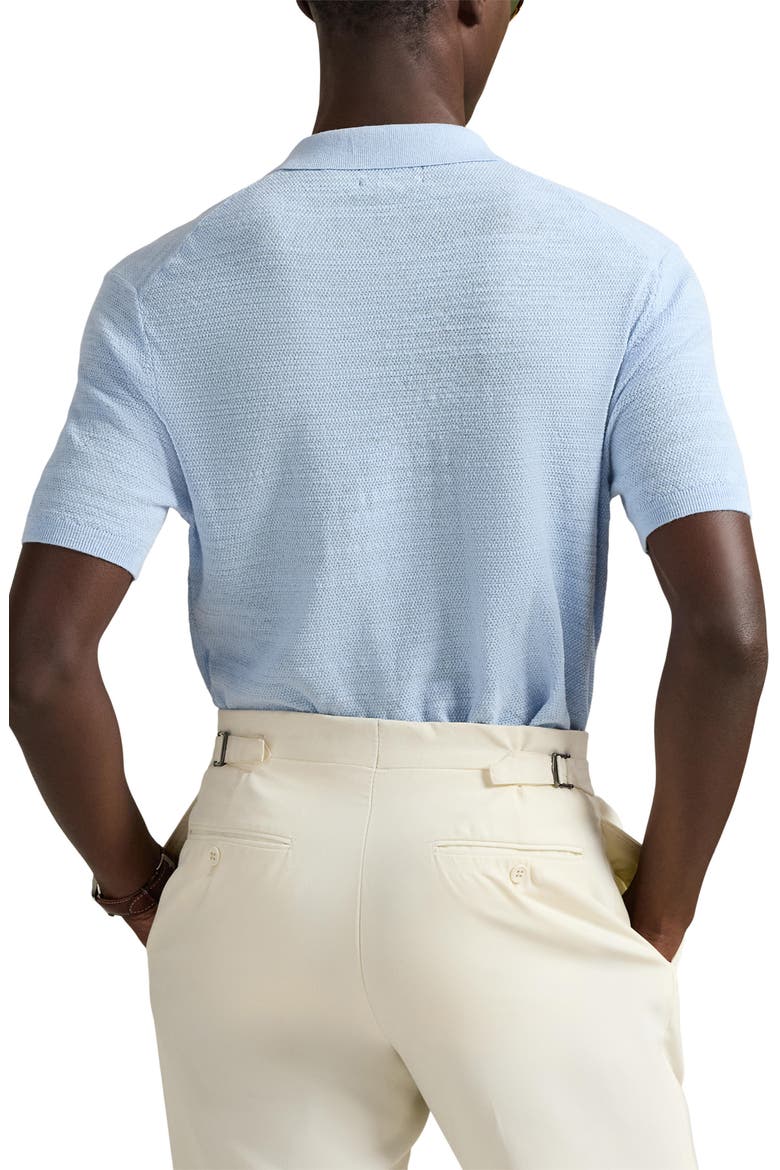 Textured Seed Stitch Cotton & Linen Polo, Alternate, color, OFFICE BLUE/ DECKWASH WHITE