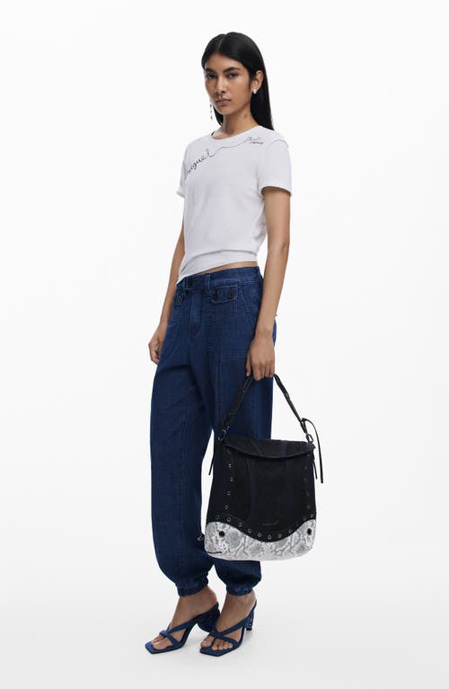 Desigual Medium Convertible Snakeskin Print Backpack In Black