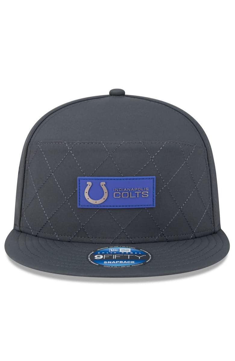 New Era Men's New Era Charcoal Indianapolis Colts 2025 Sideline Cold Weather Split Panel 9FIFTY Snapback Hat, Alternate, color, Charcoal