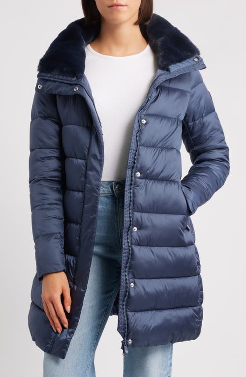 Save The Duck Dalea Water Repellent Puffer Coat With Faux Fur Collar In Blue