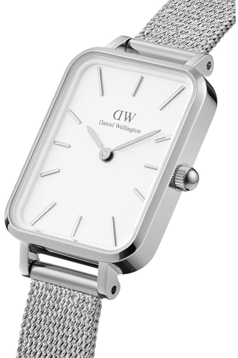Quadro Sterling Mesh Strap Watch, 20mm x 26mm, Alternate, color, BLACK / WHITE/ SILVER