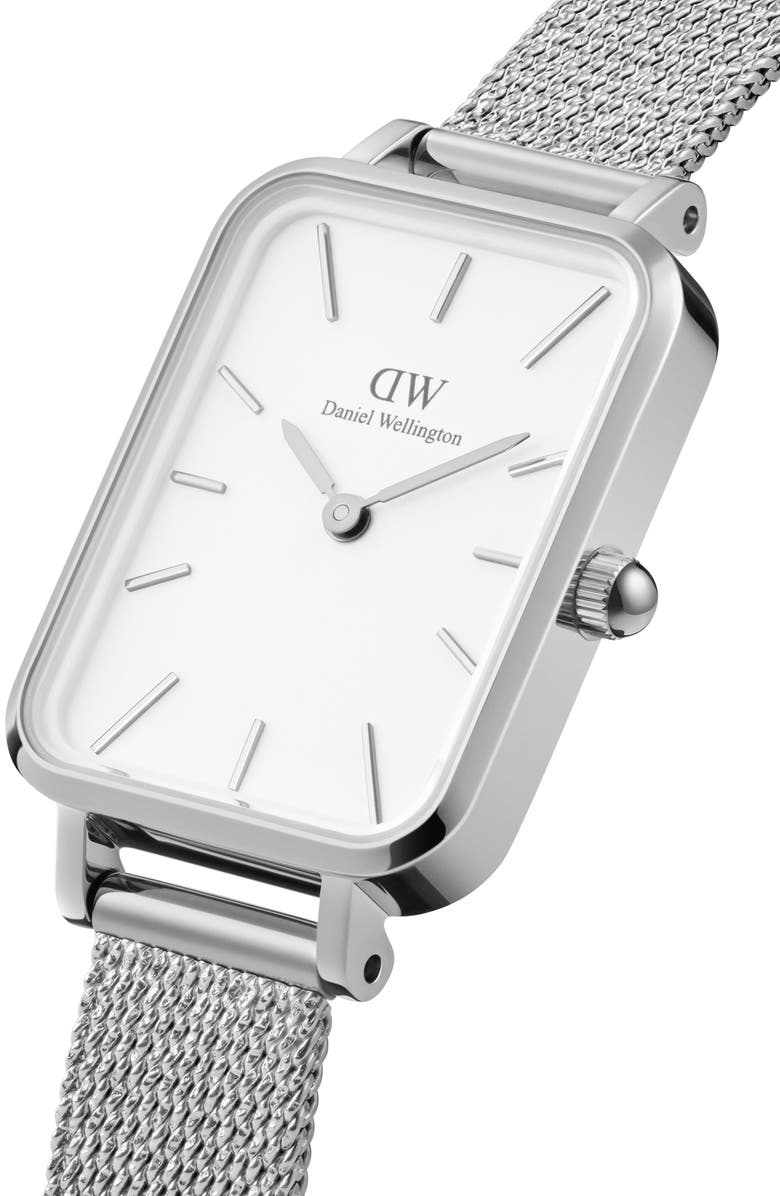 Daniel Wellington Quadro Sterling Mesh Strap Watch, 20mm x 26mm, Alternate, color, Black / White/ Silver