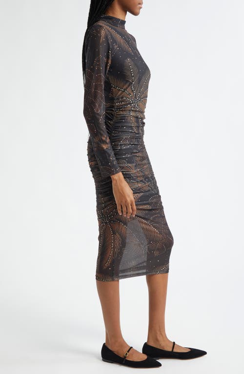 Shop Farm Rio Golden Foliage Long Sleeve Tulle Midi Dress In Golden Foliage Black