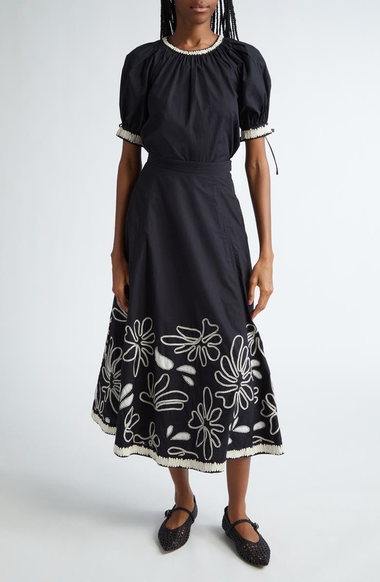 Ulla Johnson Amara Appliqué Detail Puff Sleeve Cotton Top, Alternate, color,