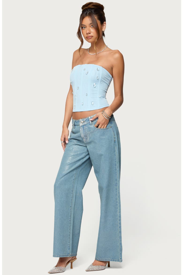 Lexah Crystal Embellished Mesh Corset Top, Alternate, color, LIGHT-BLUE