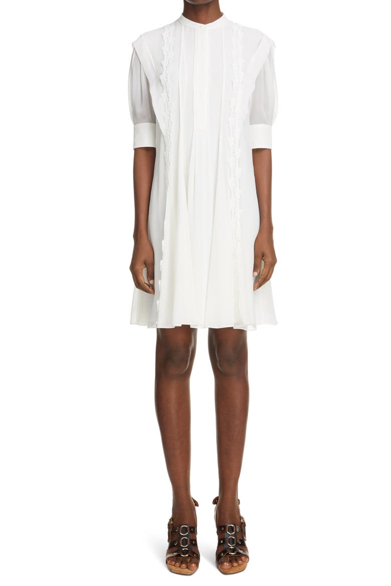 Puff Sleeve Silk Georgette Dress, Main, color, ICONIC MILK 107