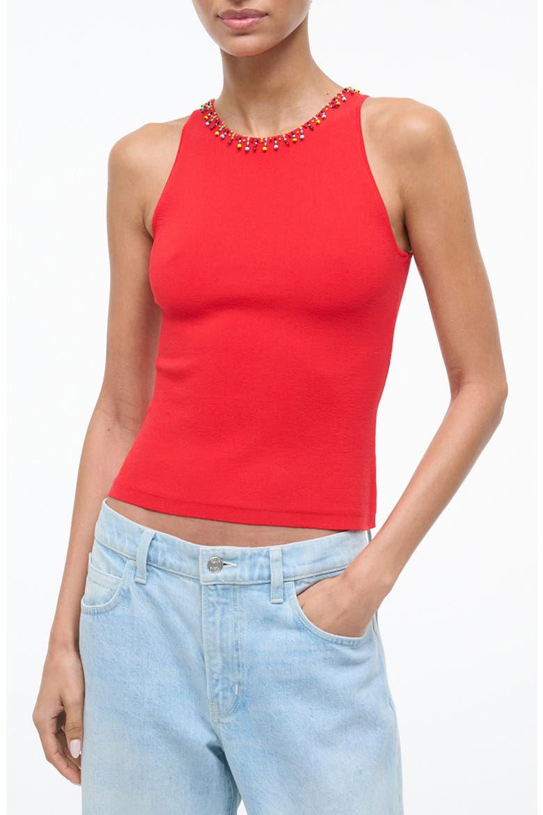 Reina Beaded Jewel Neck Tank, Main, color, RED ROSE