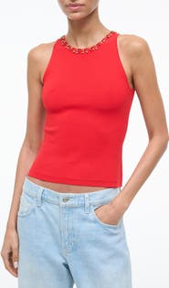 STAUD Reina Beaded Jewel Neck Tank