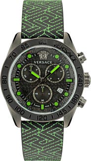 Versace Greca Dome Chronograph Leather Strap Watch, 43mm
