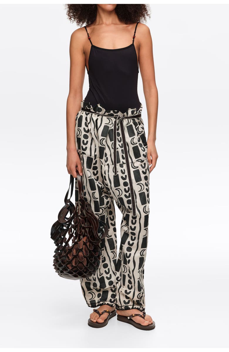 Bimba y Lola Fluid Square-Fit Trousers With Moon Stripes, Alternate, color, Moon Stripes White