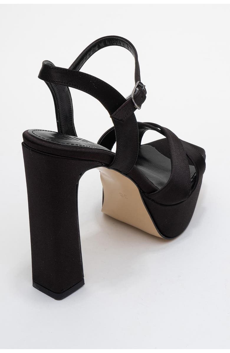 Prologue Shoes Yulia Cross-Strap Platform Heel Sandal, Alternate, color, Black Satin