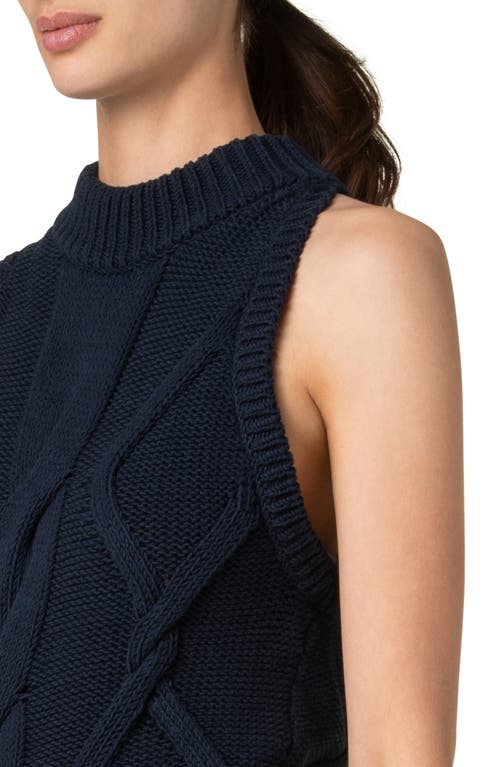 Akris Punto Chunky Cable Stitch Mock Neck Sweater Vest In Navy