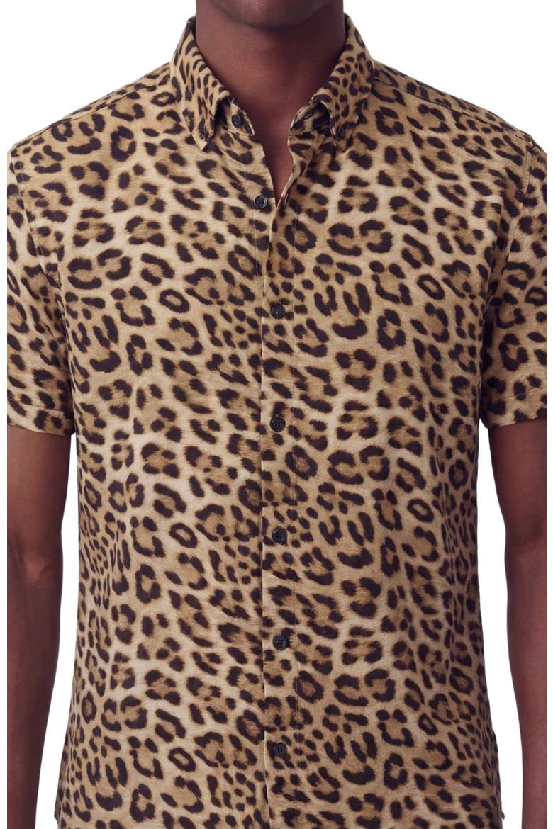 Leopard Mens Merino Wool Button-up Shirt, Alternate, color, LEOPARD BROWN