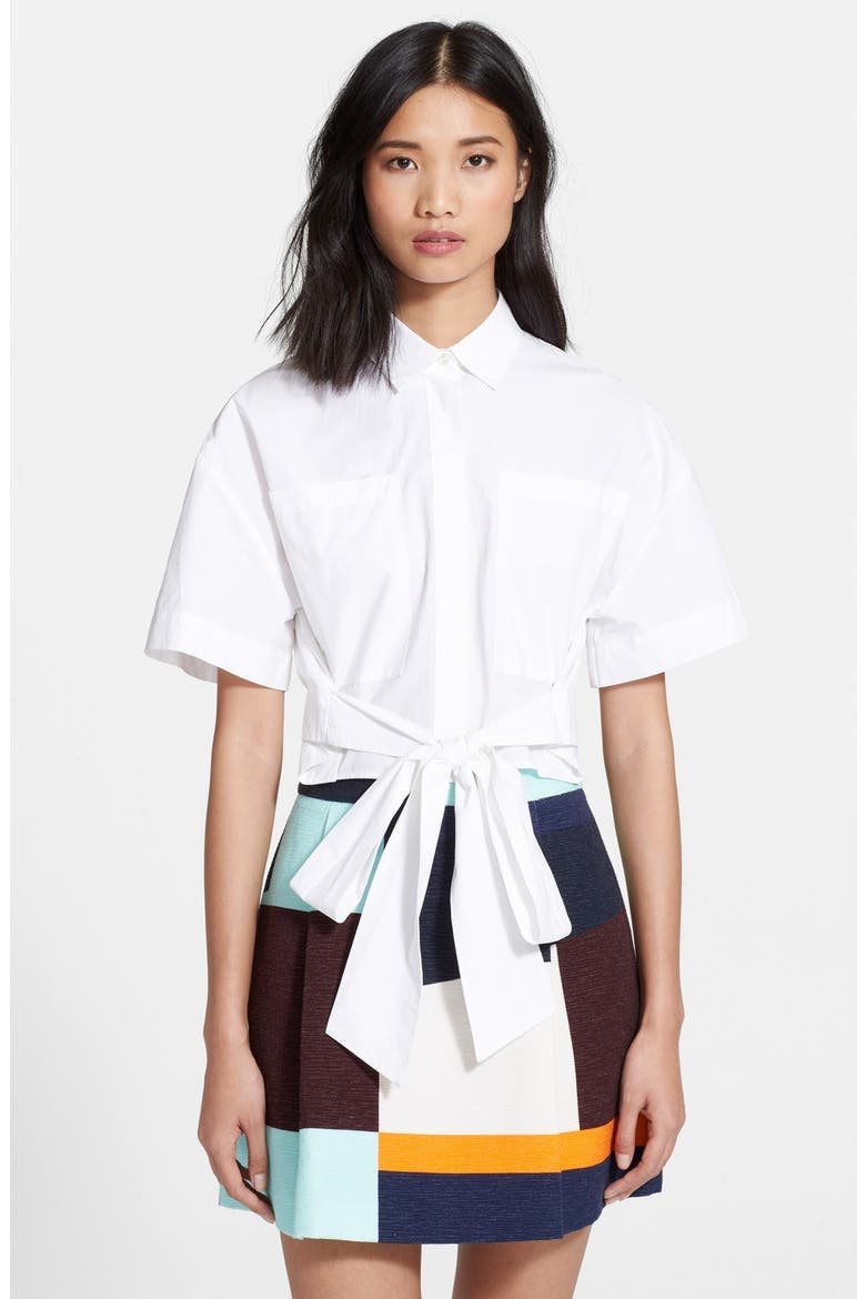 Tie Front Crop Shirt, Main, color, WHITE