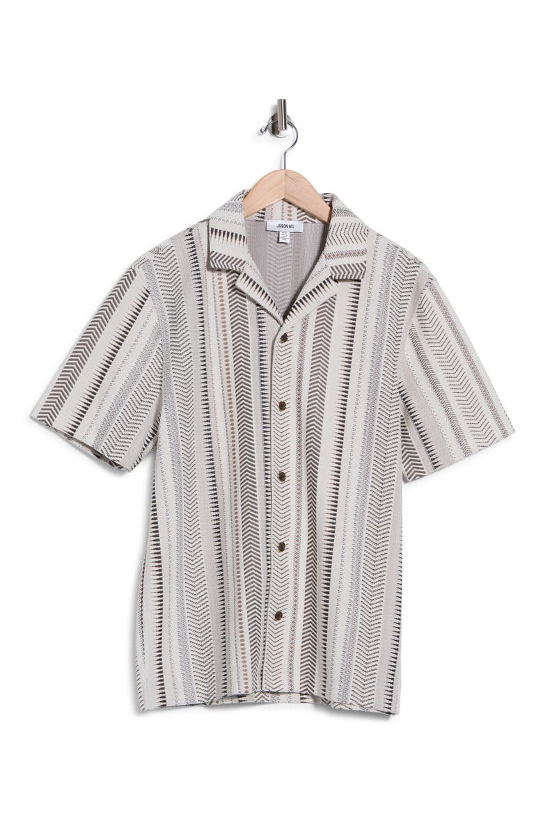 Jacquard Camp Shirt, Alternate, color, NEUTRAL COMBO GEO PATTERN