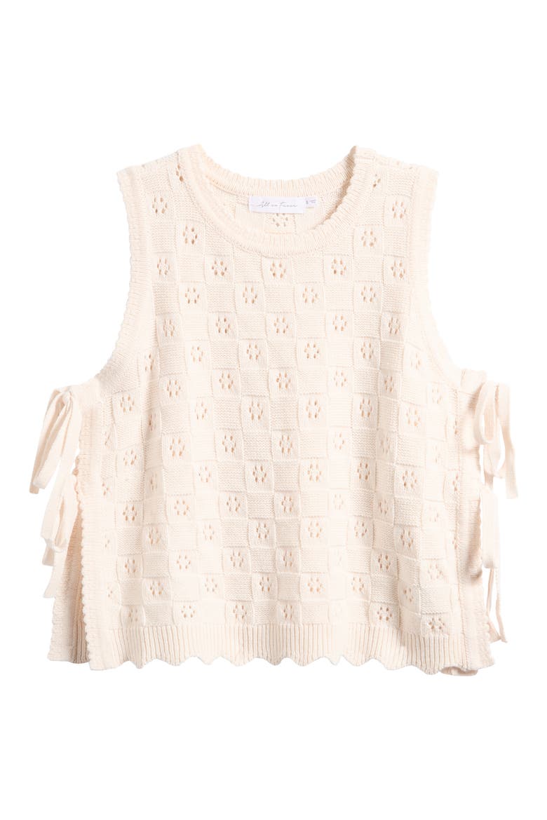 Side Tie Check Stitch Cotton Blend Sweater Vest, Alternate, color, CREAM