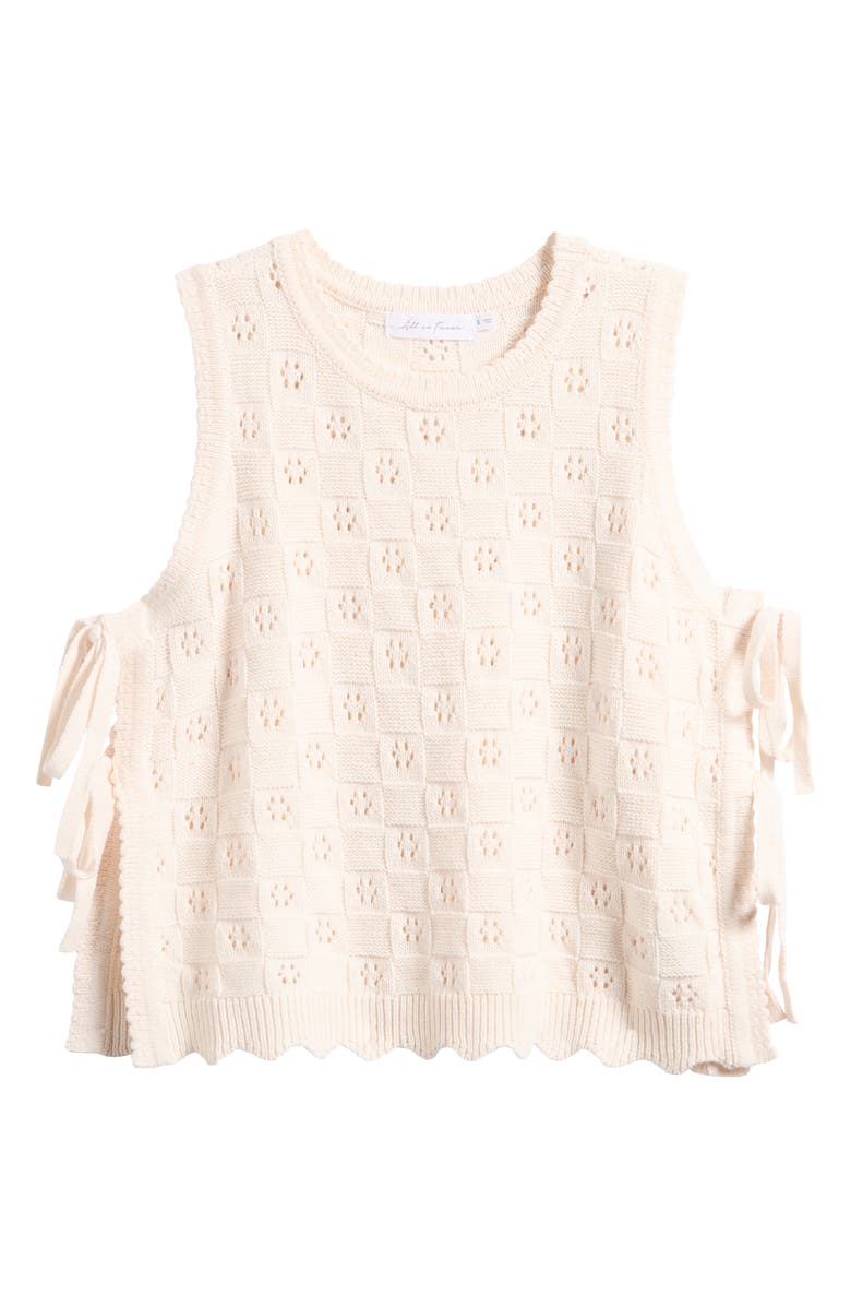 All in Favor Side Tie Check Stitch Cotton Blend Sweater Vest, Alternate, color, Cream