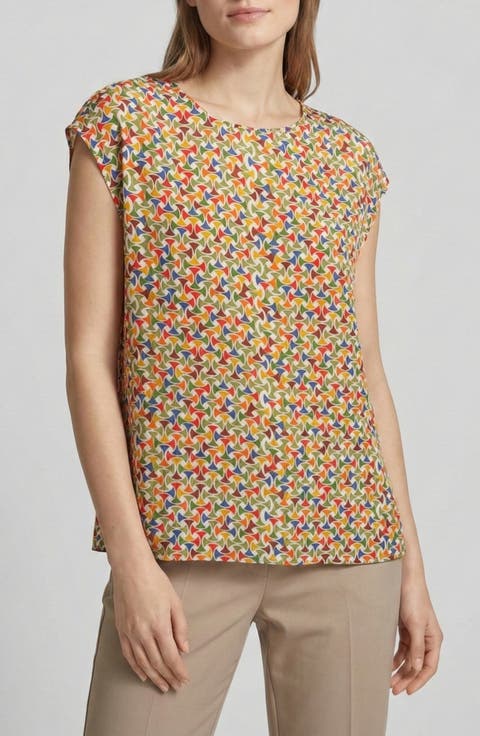 Print Cap Sleeve Shell
