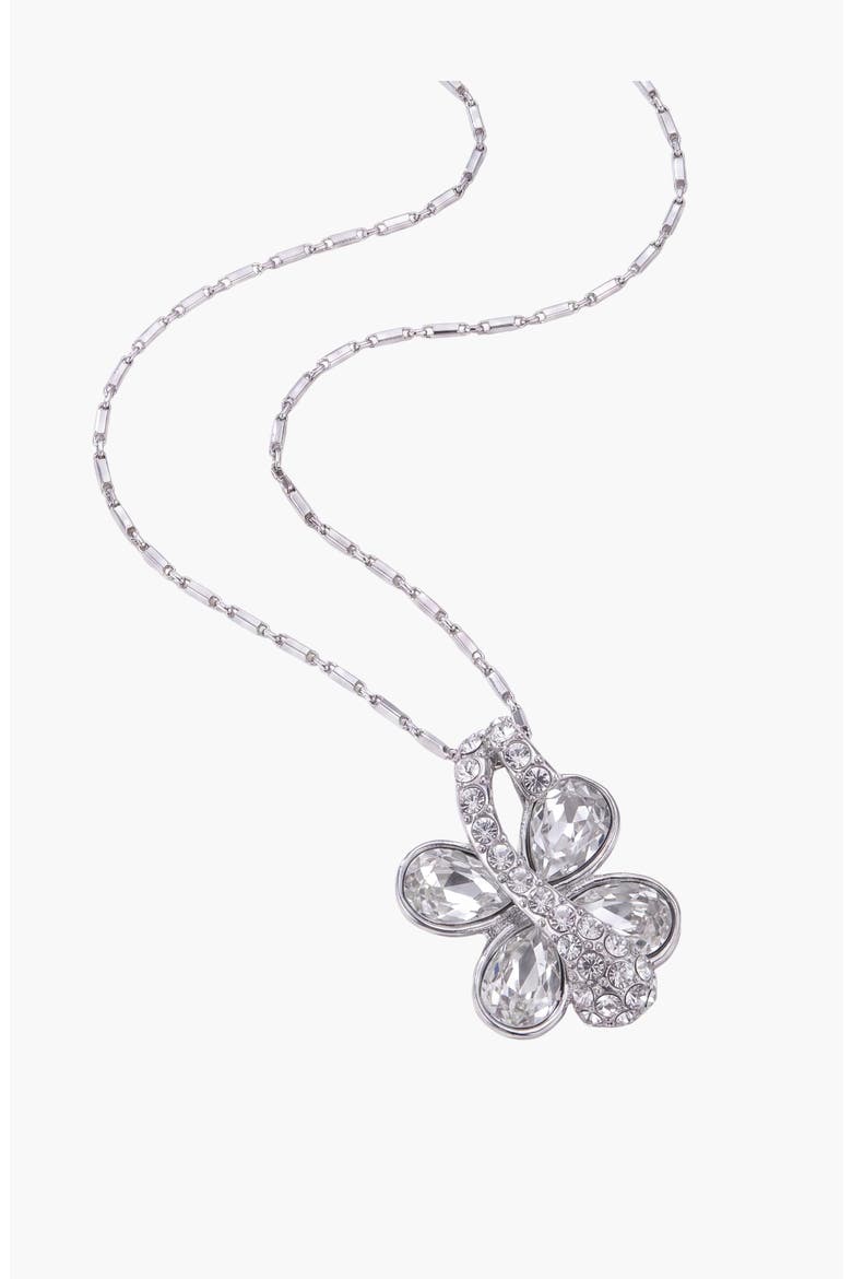 Butterfly Crystal Drop Pendant Necklace, Alternate, color, Silver