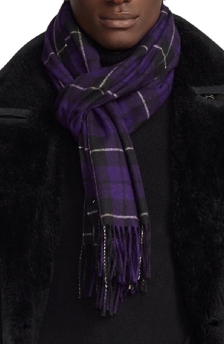 Ralph Lauren Purple Label Plaid Overcheck Cashmere Scarf, Main, color, 
