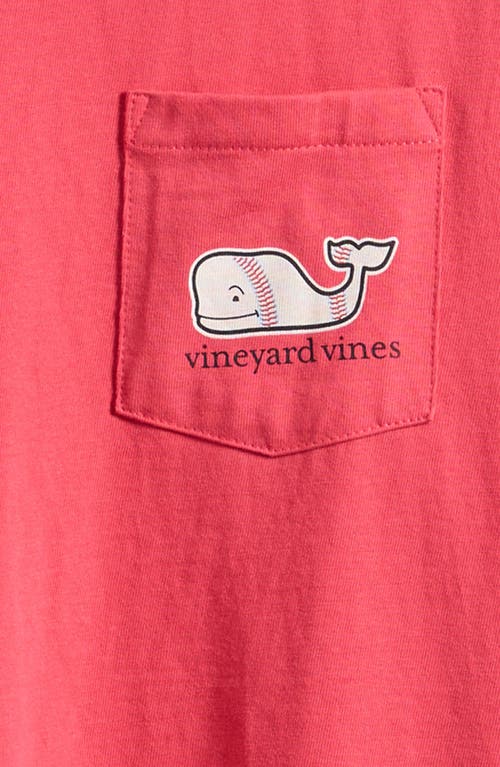 Vineyard Vines Kids' Baseball Whale Long Sleeve Pocket Graphic T-shirt In Sailors Red