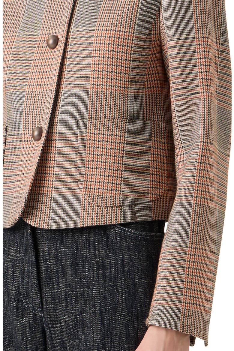 Glen Plaid Collarless Stretch Wool Jacket, Alternate, color, BEIGE-MOCCA-ORANGE