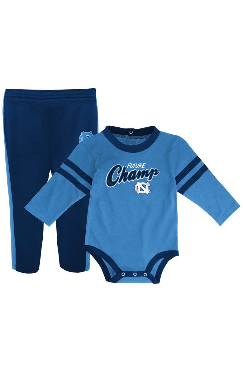 Outerstuff Newborn & Infant Carolina Blue/Navy North Carolina Tar Heels Little Kicker Long Sleeve Bodysuit & Sweatpants Set, Alternate, color, 