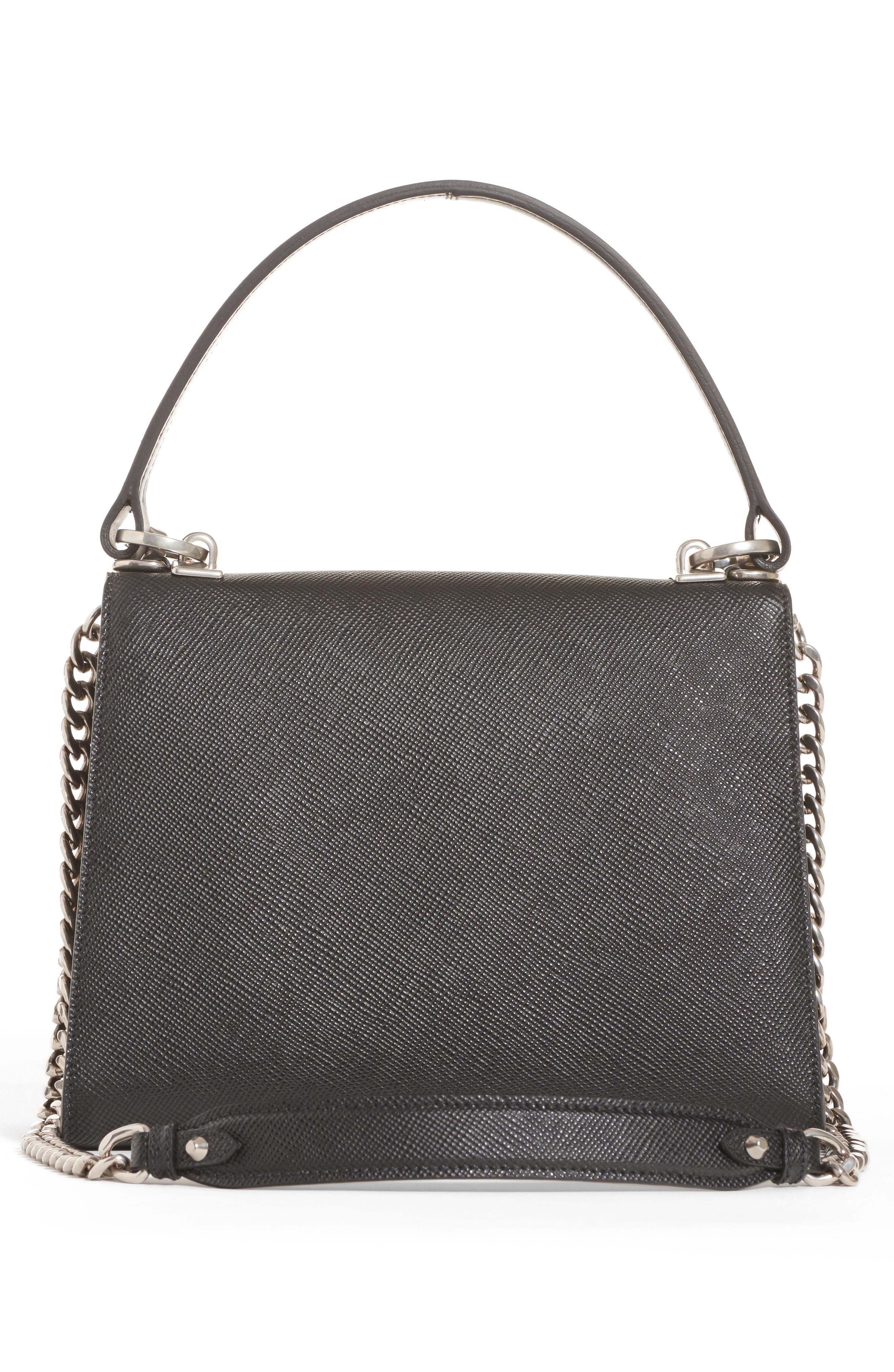 Prada Monochrome Logo Top Handle Leather Handbag, Alternate, color, 
