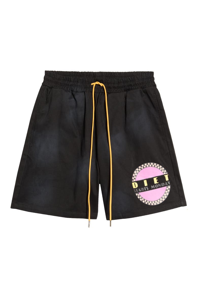 Baja Twill Graphic Cotton Shorts, Alternate, color, BLACK