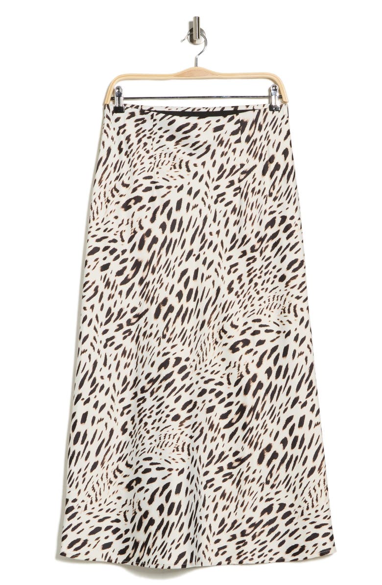 Sanctuary Front Slit Satin Skirt, Alternate, color, Animal Culture White