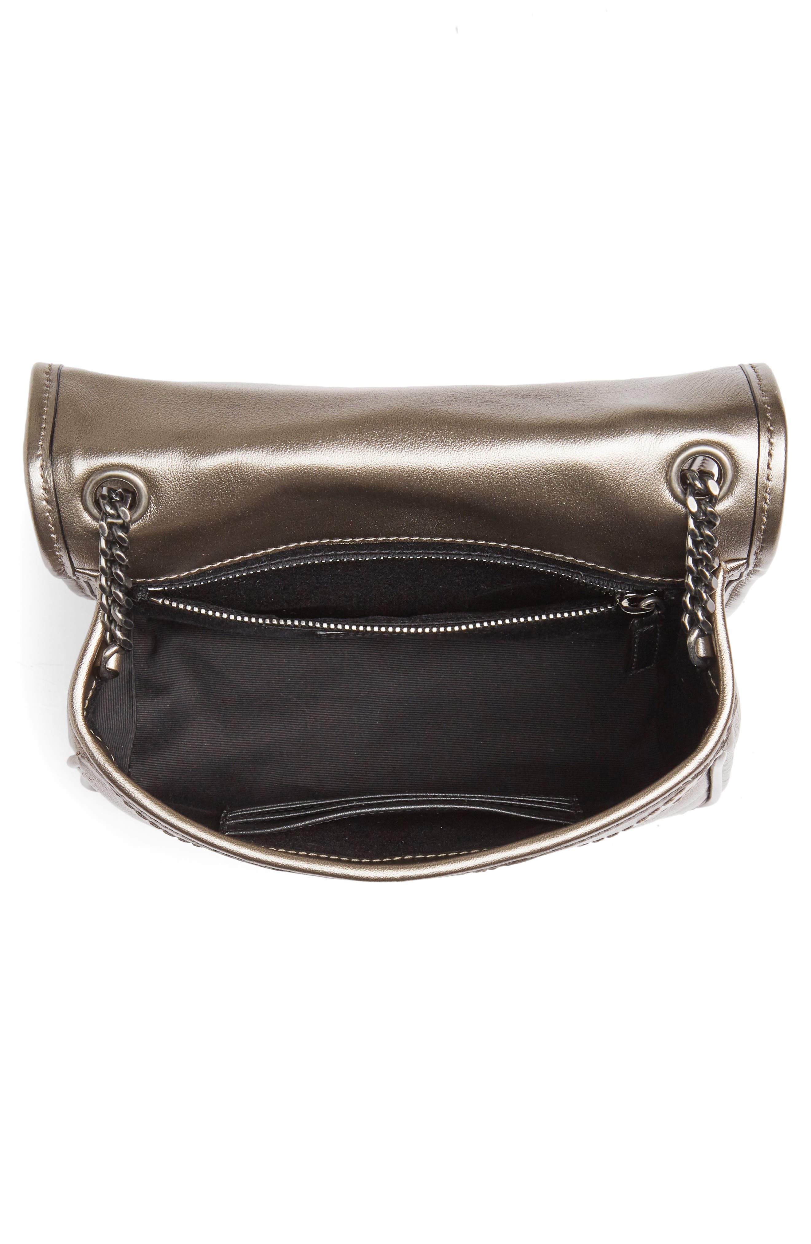 Saint Laurent Niki Metallic Leather Wallet on a Chain, Alternate, color, 