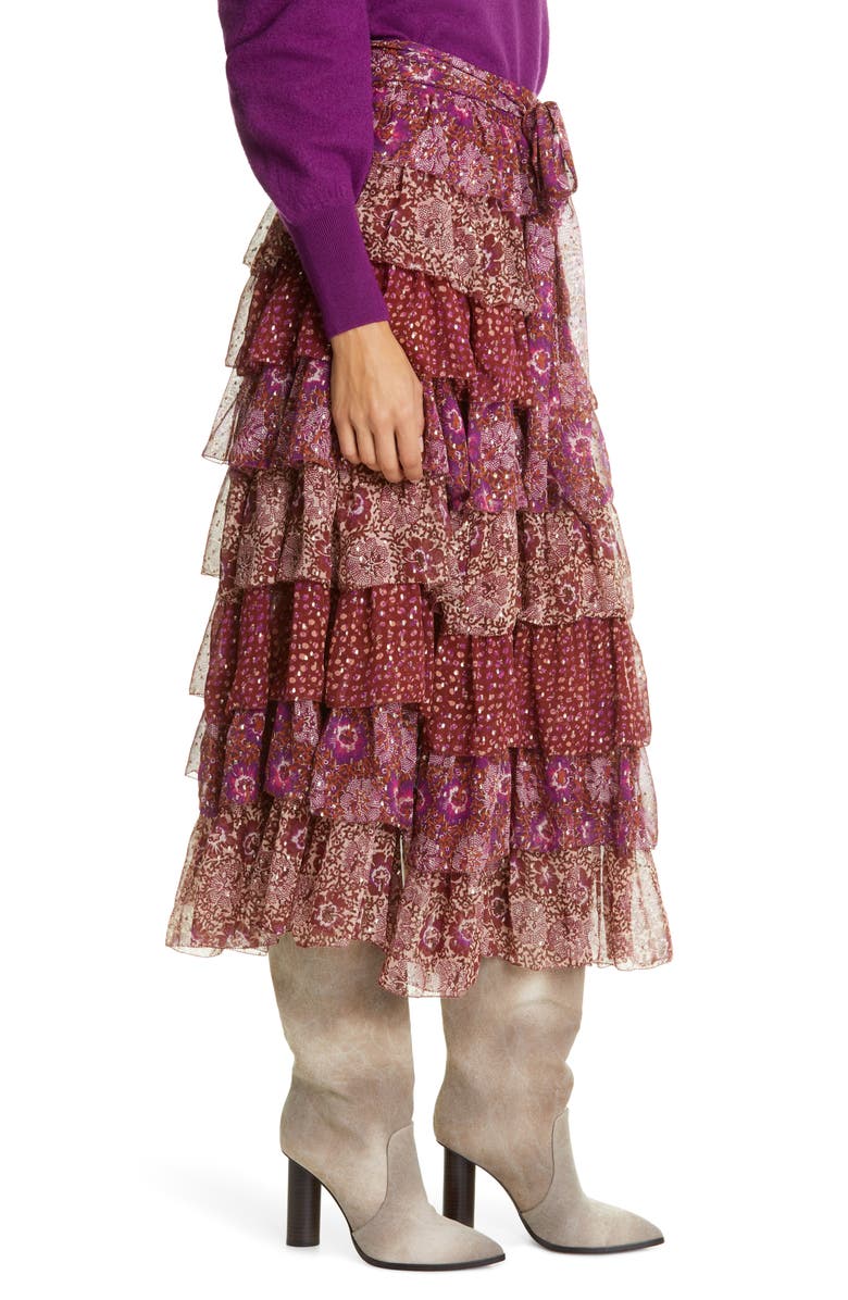 Ulla Johnson Fayanna Metallic Tiered Silk Skirt, Alternate, color, 