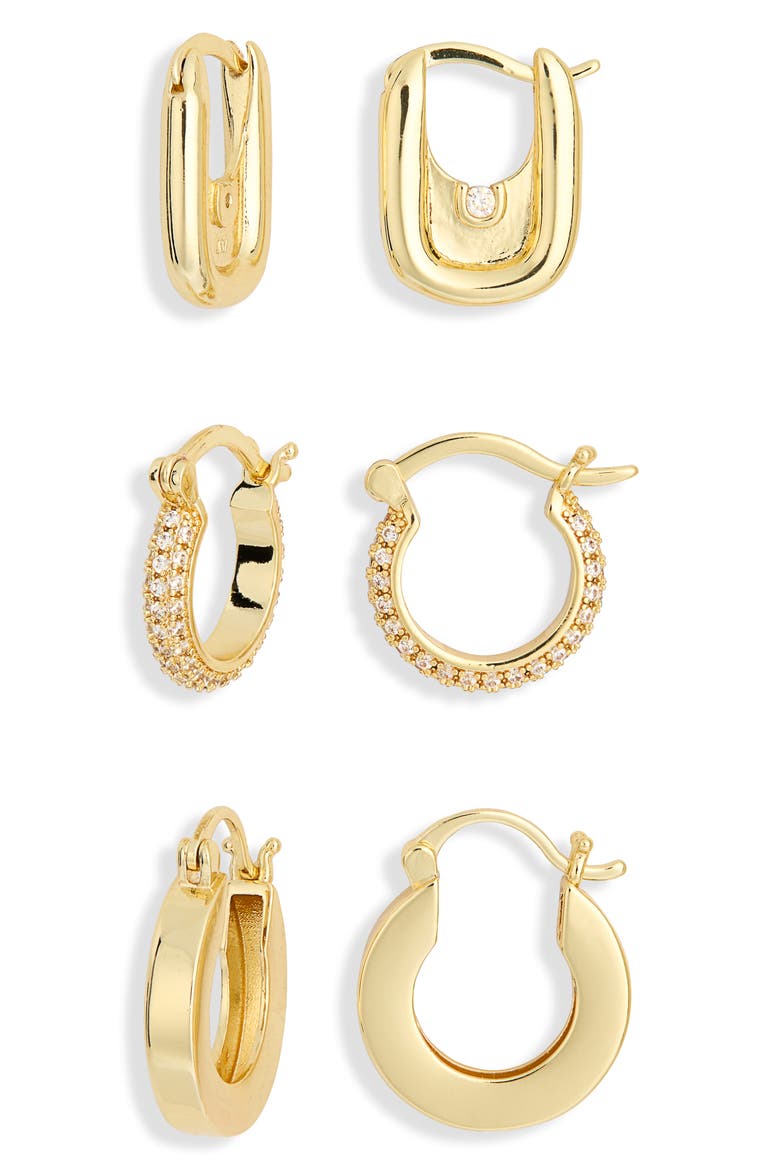 Mixed Hoop Earrings Set, Main, color, GOLD
