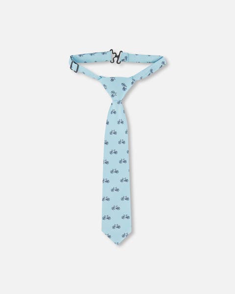 Boy's Neck Tie Pale Blue With Bicycle