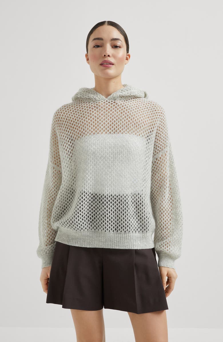 Brunello Cucinelli Dazzling mesh sweatshirt, Alternate, color, Pebble