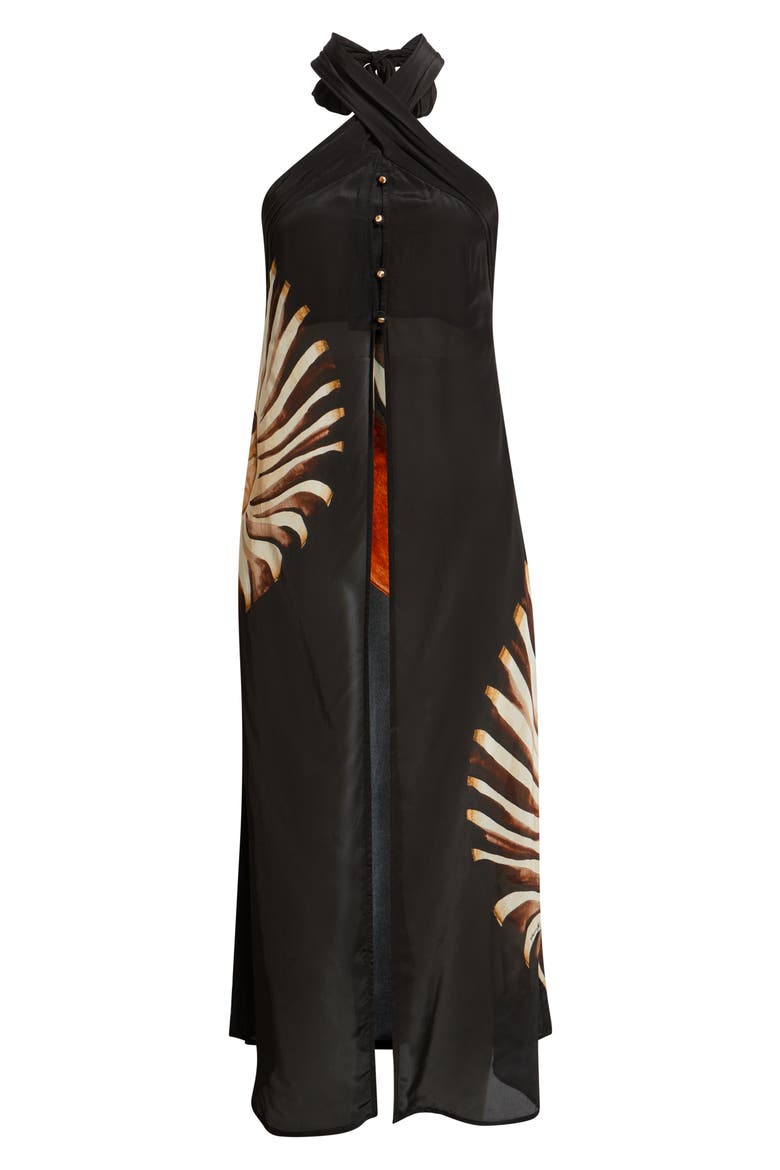 Ammonite Halter Neck Open Front Midi Tunic, Alternate, color, BLACK