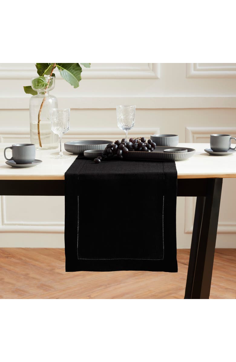 Solino Home Linen Table Runner for Dining Table, Holiday and Everyday Table Decor - Sonoma Hemstitch, Main, color, Black